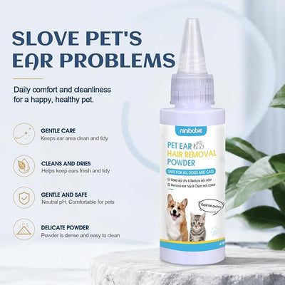 Dog Ear Powder for Hair Removal Kit – 42g Ear Powder for Dogs with Curved Grooming Tweezers, Helps Remove Excess Ear Hair & Reduce Odor for Poodles, Schnauzers, Shih Tzus & Other Breeds