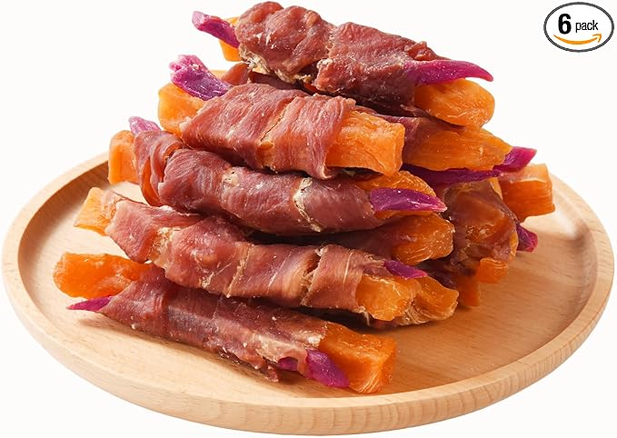 Dog Treats, Duck Wrapped Sweet Potato and Purple Potato Dog Snacks, Healthy Duck Jerky for Dogs Training, Soft Dog Chewy, Grain Free Dental Chews for Large Medium Small Dogs 10.6 oz