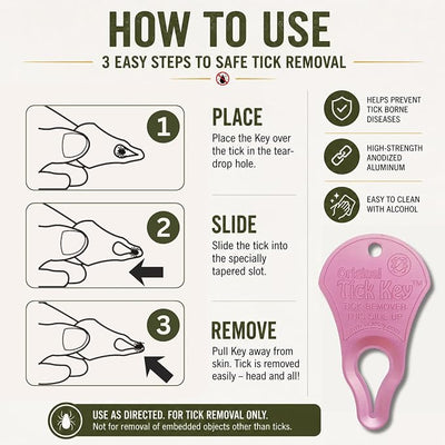 The Original Tick Key - Tick Detaching Device - Portable, Safe and Highly Effective Tick Detaching Tool (Pink)