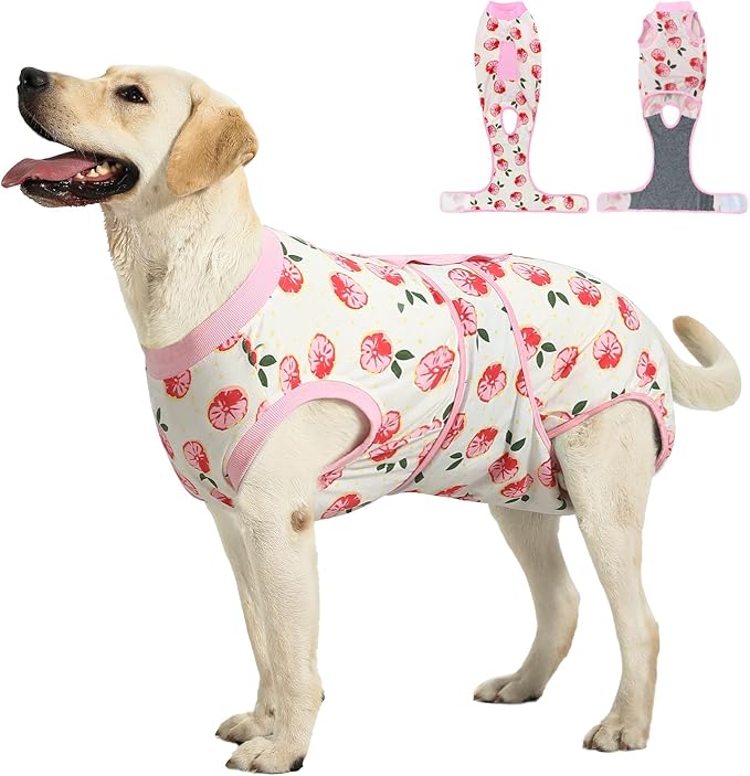 Recovery Suit for Dogs Cats After Surgery, E-Collar & Cone Alternative Surgical Suit, Prevent Licking Dog Onesies Pet Surgery Recovery Suit Soft Dog Bodysuit, Pink, XL