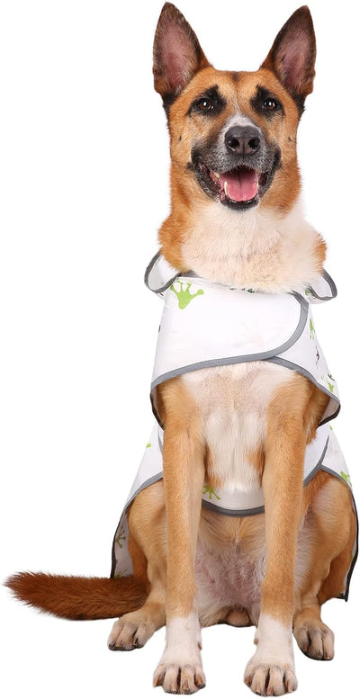 Dog Raincoat for Large Dogs Waterproof Jacket Hooded Rain Coats with Reflective Strips Leash Hole & Poncho Adjustable Fit (FrogPaw,L)
