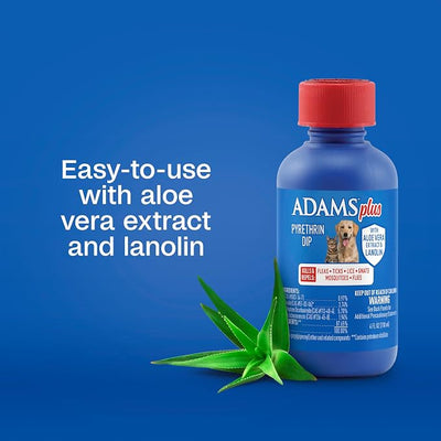ADAMS Plus Pyrethrin Flea Dip for Dogs and Cats, Kills and Repels Fleas, Ticks, Lice, Gnats, Mosquitoes and Flies, for Dogs, Cats, Puppies, & Kittens, 4 Fl oz (Pack of 2)