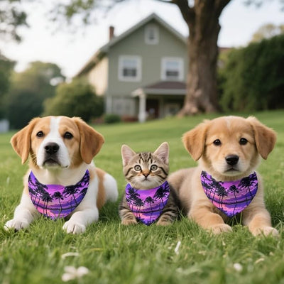 KEIAHUAN Dog Bandanas Birthday Gift Washable Dog Bib Kerchief Scarf Adjustable Accessories for Small to Large Dog Puppy Cat Soft Triangle Scarves, Purple Palm Trees