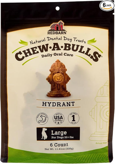 Redbarn Chew-A-Bulls, 6 Pack – Large Hydrant Shape Dog Dental Treats – Daily Oral Care with Fun Ridges & Grooves, All Natural Ingredients, Highly Digestible Chews & Low in Fat