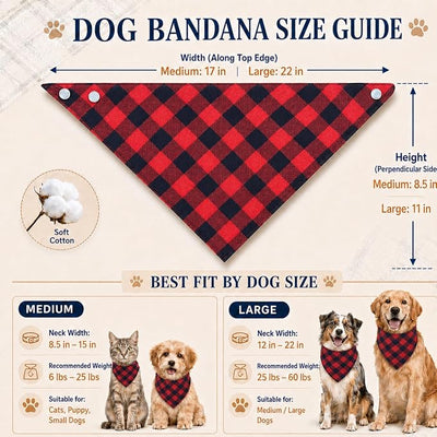 Valentine’s Plaid Scarf Bandanas for Dogs - Dual Layer Scarf with Button Snap and Soft Cotton for Small and Medium Pets, Large