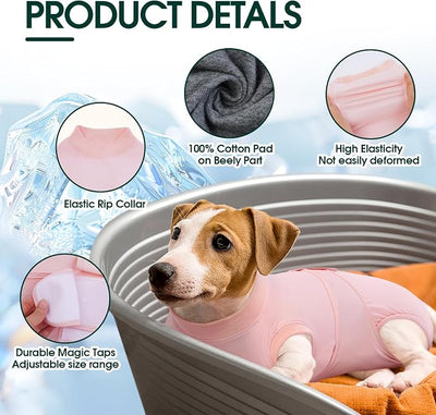 Kuoser Dog Recovery Suit for Dogs After Surgery, Soft Dog Surgical Onesie for Female Male Dogs Spay Neuter, Anti-Licking Pet Bodysuit for Abdominal Wounds, Skin Disease, E-Collar Alternative, Pink XL