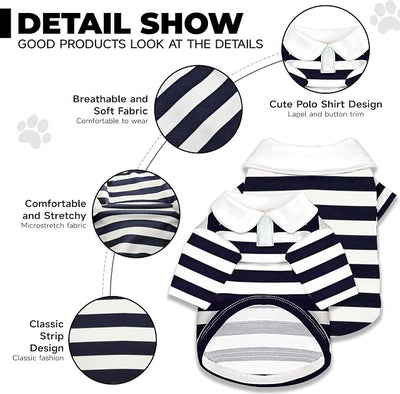 BAEJMJK Cute Dog Shirt Boy Girl Dog Clothes Striped Collared Polo T-Shirt for Small Medium Dogs Cats Soft Breathable Pet Puppy Outfits(Navy Blue,Medium)