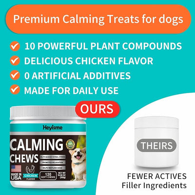 Calming Chews for Dogs, Dog Calming Treats with Hemp, Valerian Root, Organic Chamomile, Dog Anxiety Relief Aid with Thunder, Fireworks, Separation, Barking, Stress Relief (Chicken, 120 Chews)