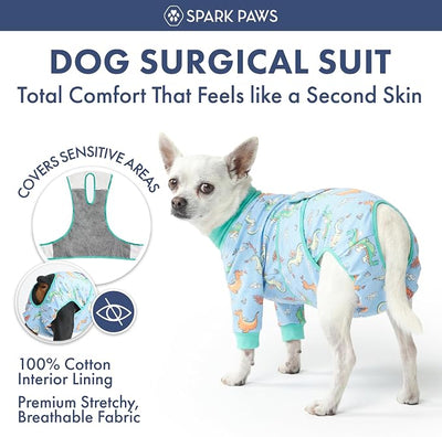 Spark Paws Dog Surgery Recovery Suit – Dog Recovery Suit After Surgery, Anti-Lick Dog Onesie, Abdominal Wound Protector, Soft Cone Alternative for Spay Neuter Male Female Pet Recovery - Dragons - 4XL