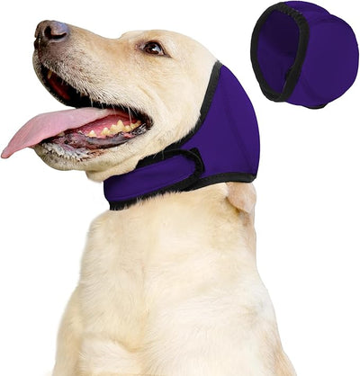 JOHNBOLIN Dog Ear Muffs & No Shake Ear Wrap for Hematoma, Bathing, Drying & Noise Anxiety Relief - Elastic Waterproof Ear Protector with Calming Hoodie Design for Grooming (Purple, L)