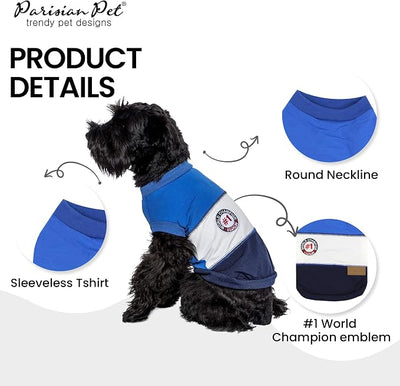Parisian Pet World Champion Dog Tank Top - Breathable Cotton Pet Apparel - Blue Puppy Clothes - Lightweight Doggie T Shirts for Dogs - Comfortable Sporty Dog Clothes - Summer Shirts for Large Dogs