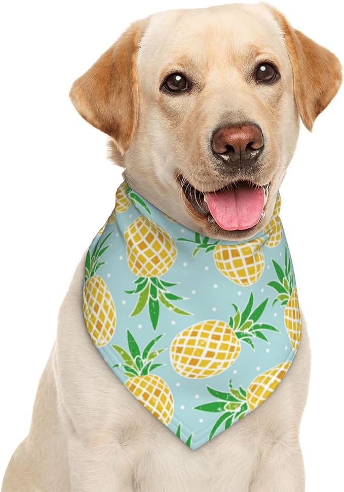 Summer Pineapple Blue Tropical Gold Dog Bandana Scarf Triangle Bibs Pet Accessories Cat Kerchief