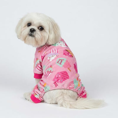 Fitwarm Cupcake Dog Pajamas, Birthday Outfit for Small Dogs Girl, Cozy Pet Onesie with Feet, Pink, Large