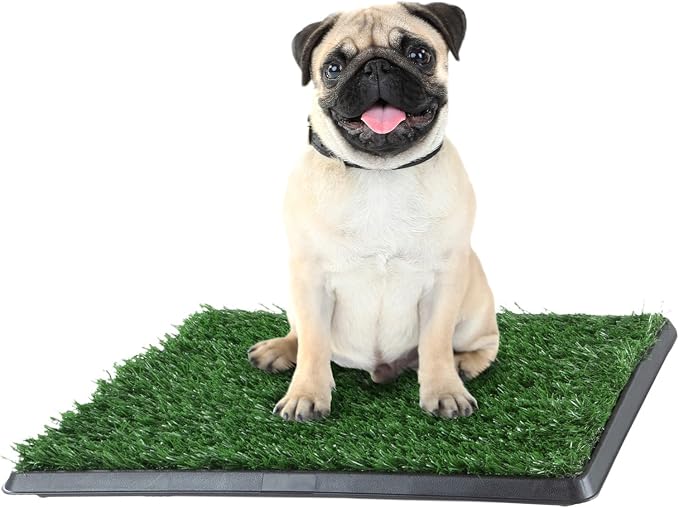 Artificial Grass Puppy Pad with Tray 16x20 inch | Reusable Indoor & Outdoor Dog Potty Training Mat System | Washable Fake Grass Pet Housebreaking Pad for Puppies & Small to Medium Dogs by PETMAKER