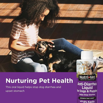 Nutri-Vet Anti Diarrhea for Dogs Liquid, Fast Acting Dog Diarrhea Relief, Soothes Upset Stomach, Helps Firm Stool, Kaolin Pectin Digestive Support for Sudden Tummy Issues, 4 oz