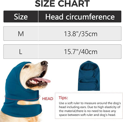 NACOCO Dog Calming Hoodie - Adjustable No Shake Dog Ear Covers Pet Head Ear Wrap Muffs Noise for Grooming Bath Fireworks(Dark Blue, L)