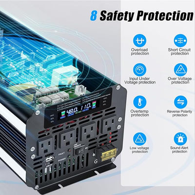LVYUAN 5000 Watt Power Inverter 48V to 110V 120V for Vehicle, Solar Inverter System, Heavy Duty, RV, Truck, Off Grid,Camping with 4 AC Outlets, LCD Display, Wireless Remote Control, Car Power Inverter