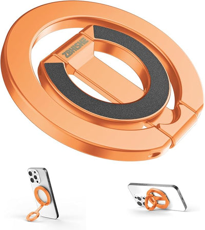 Magnetic Phone Ring for MagSafe Dual-Sided Magnetic Phone Grip Magnet Phone Stand Grip Compatible with iPhone 17/16/15/14/13 Pro Max Plus Mag Safe Accessory for Car Mounts (Orange)