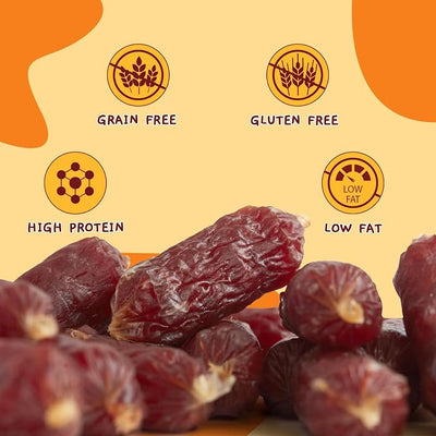 Jungle Calling Soft Beef Sausage Dog Treats, Grain-Free High Protein Tender Beef Jerky, Easy to Chew Training Treats for Small & Medium Dogs, 10.6 oz