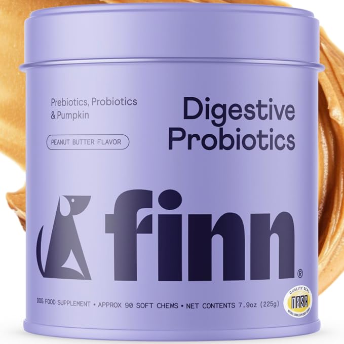 Finn Digestive Probiotics for Dogs | Pumpkin & Prebiotics | Peanut Butter | 6 Live Probiotic Strains, 3 Billion CFU | NASC Certified | Vet Recommended | Supports Regularity & Immune Health