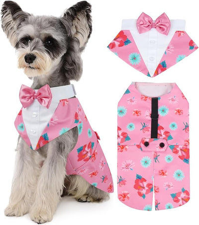 Kuoser Dog Tuxedo Dog Suit and Bandana Set, Dogs Tuxedo Wedding Party Suit, Dog Prince Wedding Bow Tie Shirt Formal Dog Wedding Attire for Large and Medium Dogs Golden Retriever Samo Bulldogs