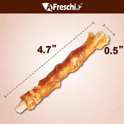 A Freschi srl Turkey Tendons for Dogs, USA-Sourced, Healthy Dog Treats, Rawhide-Free Puppy Chews, All Natural, Hypoallergenic Dog Treats, Turkey Tendon Wrapped Brown Rice Stick, 3.5 oz Pack