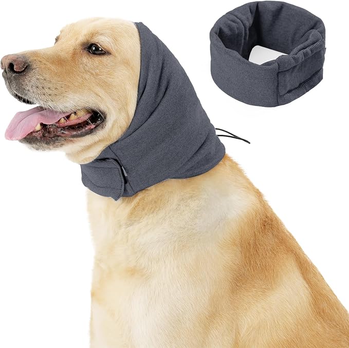 JOHNBOLIN Dog Thunder Ear Muffs, Calming Hoodie, No Shake Ear Wraps for Hematoma Healing, Noise Protection Ear Wrap Head Cover to Relieve Anxiety, Dog Ear Cover for Grooming (Grey, L)