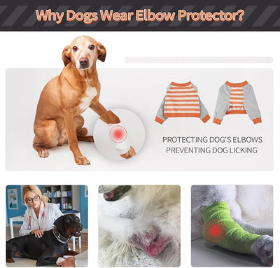 FUAMEY Dog Recovery Sleeve with Elbow Protector,Dogs Shirt Stop Licking Joints,Pet Long Sleeve Suit Protecting Dog's Front Leg Arm Wounds Cover Skin Conditions Orange Stripes M