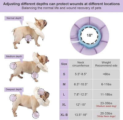 H HIDREAM Dog Cone Collar Stress-Free Recovery Cone Alternative: Adjustable Depth & Diameter for Wide-Neck Dogs (Pugs, Bulldogs, Bullies) Purple Flower XL-B