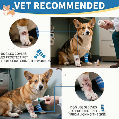 ROZKITCH Pet Dog Elbow Protector Dog Elbow Sleeve, 2PCS Front Leg and 2PCS Back Leg Knee, Elbow Wrap Leg Warmer Wrap Protector, Pet Elastic Knitted Breathable Protective BlueStripe M