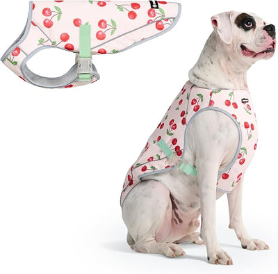 Spark Paws Dog Cooling Vest - SPF 50 UV Sun Protection - Summer Heat Relief Gear for Dogs, Lightweight, Evaporative Cooling - Dog Anxiety Relief Vest During Hot Days - Cherries - Size 3XL