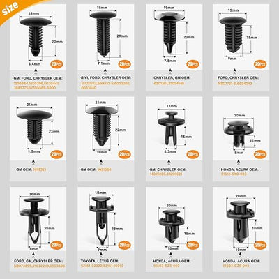 GOOACC 240PCS Bumper Retainer Clips Car Plastic Rivets Fasteners Push Retainer Kit 12 Popular Sizes Auto Push Pin Rivets Set -Door Trim Panel Fender Clips for GM Ford Toyota Honda Chrysler