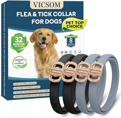 Flea and Tick Collar for Dogs 4 Pack, 32 Months Prevention, Waterproof, Adjustable for Small Medium Large Dogs Puppies (Black and Grey)
