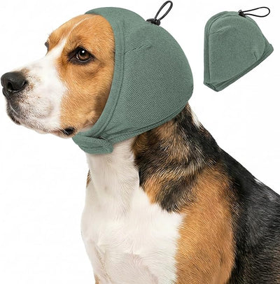 JOHNBOLIN Dog Ear Muffs - No Shake Ear Wrap & Quiet Calming Hoodie, Adjustable Head Snood Cover for Dogs, Noise & Anxiety Relief, Hematoma Protection for Grooming, Bath, Drying, Fireworks (Green, S)