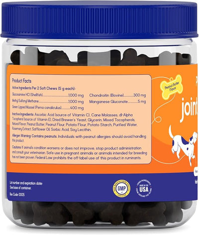PupGrade Joint Support Supplement for Dogs - Glucosamine + Chondroitin with MSM and Perna - Supports Normal Hip & Joint Health for Occasional Discomfort, Peanut Butter Flavor - 180 Soft Chews