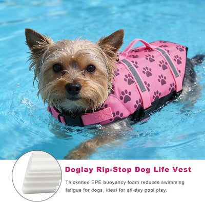 Doglay Dog Life Jacket, Dog Life Vest for Swimming Boating, Adjustable Puppy Life Jacket with Reflective Stripes, Superior Buoyancy Pet Swimming Vest for Small Medium and Large Dogs