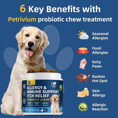 Dogs Allergy & Itch Relief Chews, Dog Probiotics for Skin & Immune Support Helps Relieve Itchy Skin & Ear, Dog Allergy Supplement for Paw Licking, Itching Skin Relief with Colostrum, Fish Oil (Brown)