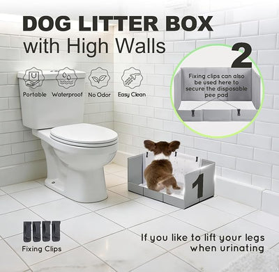 HQ4US 4LEGS Dog Litter Box, Puppy Pee Pad Holder Foldable, Small Indoor Dog Potty Tray for Puppy, High Walls, Seamless, No Assembly, Waterproof, Easy to Clean, No Spill,Portable for Travel