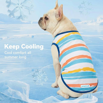 cyeollo 2pack Dog Cooling Shirt, Breathable Sleeveless Summer Clothes for Dogs, Intant Cool T Shirts for Small Dogs, Blue Fish L