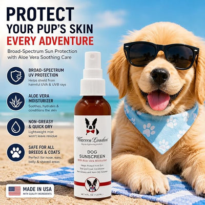 Warren London Dog Sunscreen Spray Protection with Aloe Vera I Dog Skin Soother I Puppy Sunblock I Made in USA- 4oz