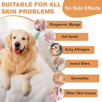 Lime Sulfur Cream, Mange Treatment Dogs, Ringworm Treatment for Cats & Dogs, Soothes Itchy, Dry, Inflamed Skin, Promotes Hair Regrowth, Low Odor, No Rinse Needed, 2oz