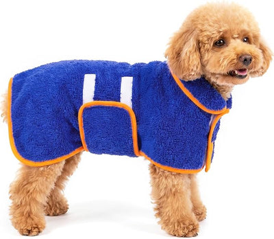 Bienbee Dog Bathrobe, Quick Drying Super Absorbent Pet Robes for Small Medium Large Dogs, Drying Coat for After Bath & Swim, Warm & Cozy Dogs Towels, Dog Puppy Bath Supplies, Dark Blue S
