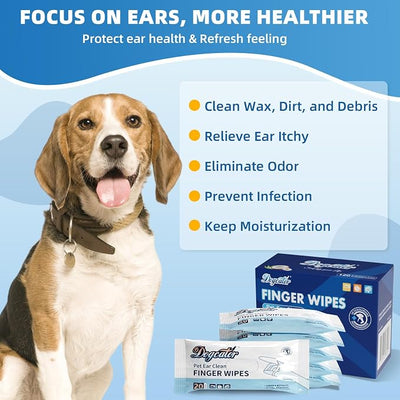 Dogcator Dog Finger Wipes, 120 Count Ear Cleaner for Dogs Cats Bathing Wipes, Pet Dental Clean Finger Wipes, Natural Puppy Eye Wipes | Soothes Itchy Dry Skin, Coconut Scent Dog Ear Infection Treatment