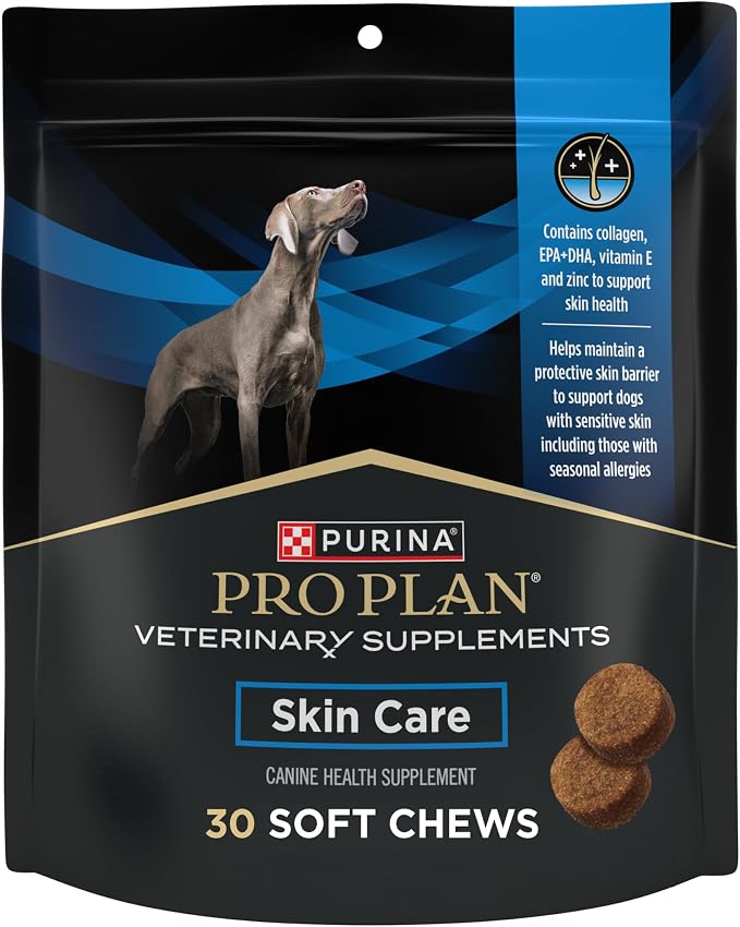 Purina Pro Plan Veterinary Skin Care Soft Chew Dog Supplements with Omega-3 Fish Oil, EPA, DHA to Support Seasonal Allergies & Strong Immune System - (Pack of 1) 30 ct. Pouches