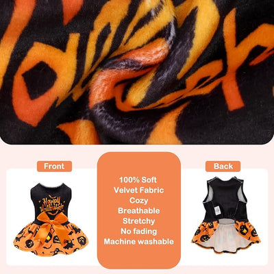 CuteBone Halloween Dog Dresses Velvet Holiday Small Dogs Clothes Onesie Pet Apparel Girl Puppy Skirt with Bow Hair Rope CVA61XXS-D