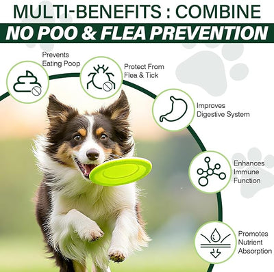 200 Chews Flea and Tick Prevention Chews-No Poo Chew for Dogs-2 in 1 Control Coprophagia & Flea Tick Supplement-Natural Soft Treats Deterrent Eat Poop with Digestive Enzymes Probiotics-Chicken