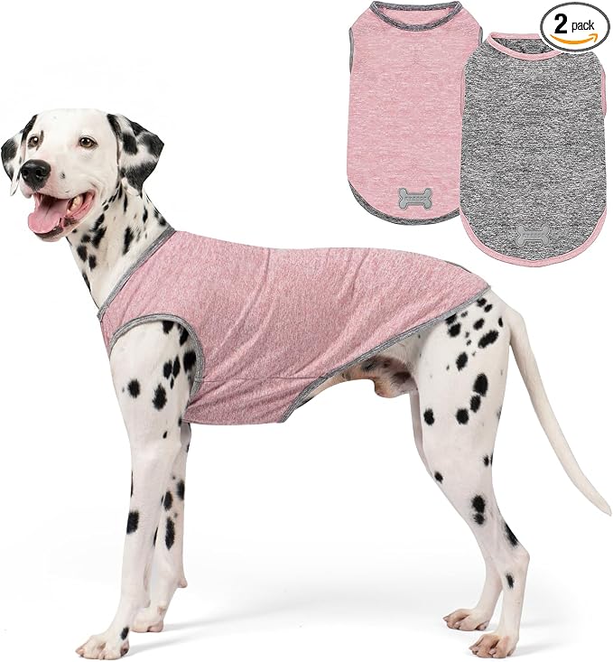 KYEESE 2Pack Dog Shirt, Lightweight Sun Protection Sleeveless Dog T Shirts for Medium Large Dogs Girl, Breathable Pet Reflective Tank Top Summer Dogs Clothes for Outdoor Walking, Pink+Grey, 2XL