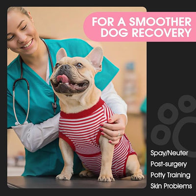 FUAMEY Dog Recovery Suit Male,Dogs Surgery Neuter Suits Puppy Spay Shirts Anti Licking Surgical Suit for Dogs Female Spay, Pet Bodysuit Alternative to Cone Post Surgery Dog Onesie Red Stripes XL