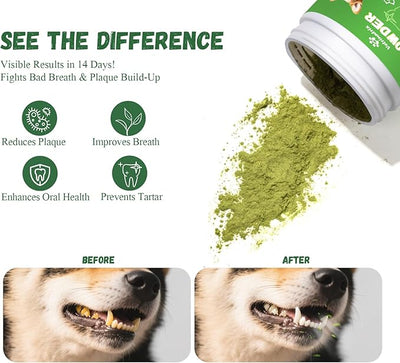 Dog Teeth Cleaning Powder, Dog Dental Powder for Teeth Cleaning and Dog Breath Fresh for Dogs with Probiotic & Tartar Remover, Plaque Off Dog Tooth Cleaning (80g)