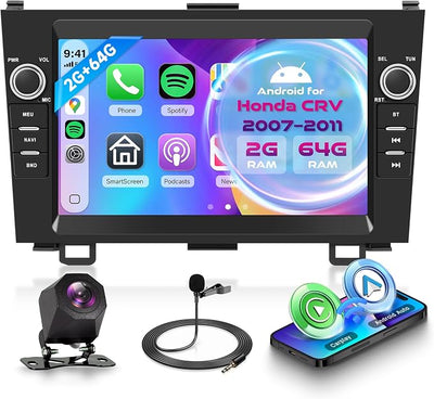 Android Car Stereo for Honda CRV 2007-2011 with Wireless CarPlay Android Auto, Orderich 2G+64G 8” Touchscreen Car Radio Mirror Link GPS Navigation WiFi Bluetooth FM RDS EQ SWC Backup Camera